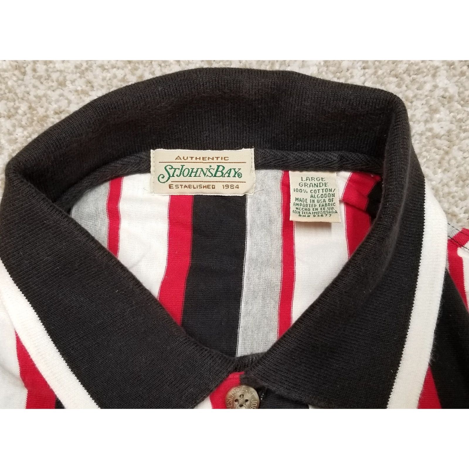 Vintage VINTAGE St. Johns Bay Polo Shirt Mens Large Red Striped 100% Cotton Casual Shirt Mens Large Red Striped 100% Cotton Size US L / EU 52-54 / 3 - 5 Thumbnail