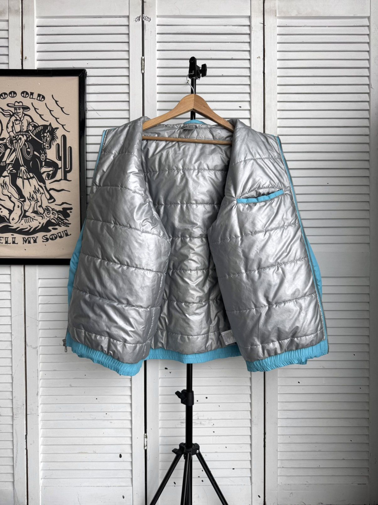 Nike Vintage Nike Puffer Jacket Metallic Big Swoosh Blue Silver Size US M / EU 48-50 / 2 - 3 Thumbnail