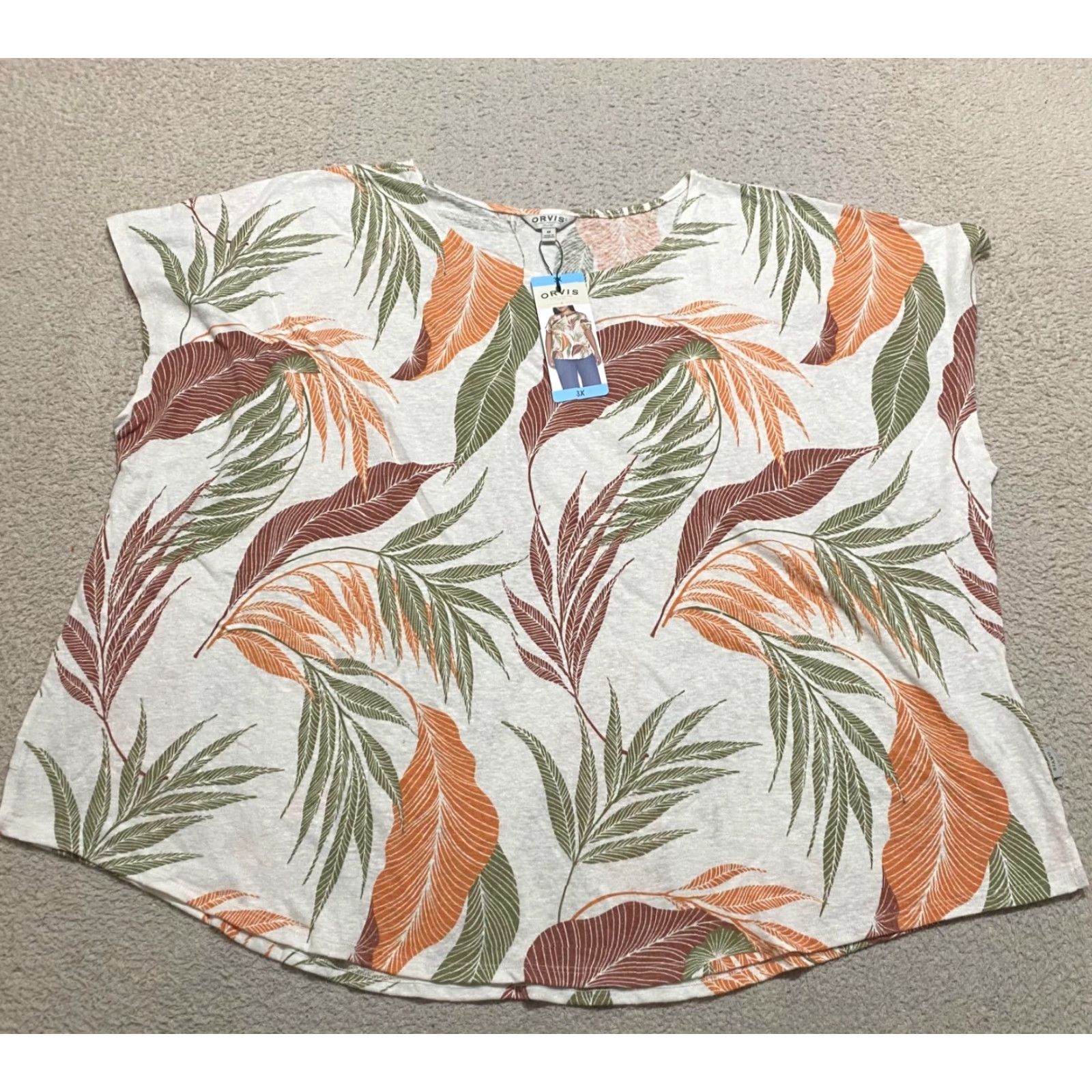 Orvis NWT Orvis Womens 3X Plus Top Multicolor Floral Short Sleeve Round Neck New Size XXL / US 16-18 / IT 52-54 - 2 Thumbnail