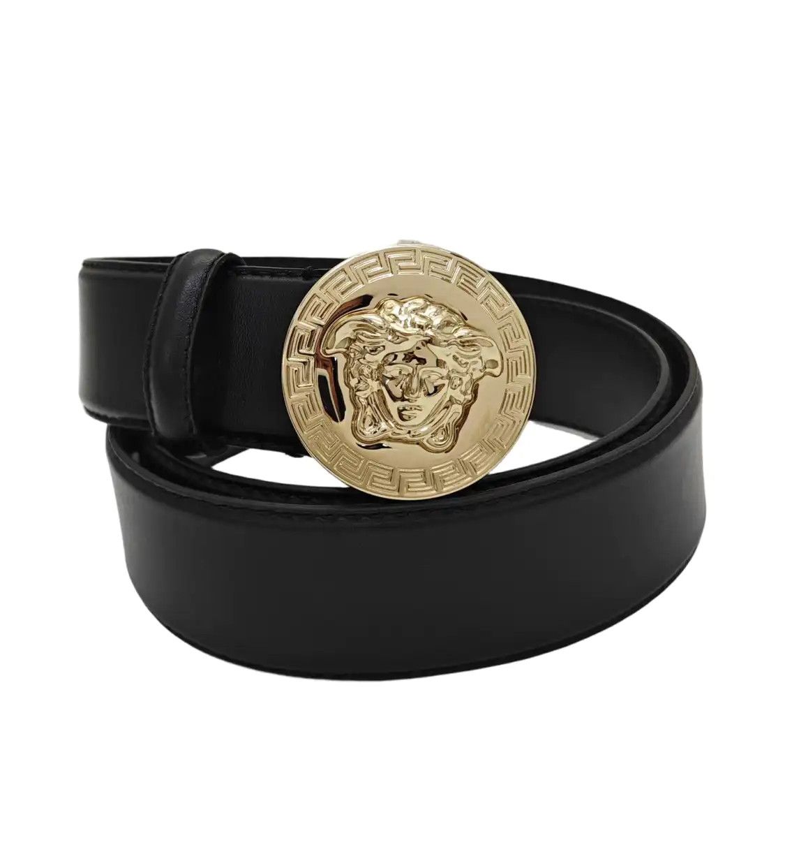 Versace Black Leather Plate Buckle Women's Belt Long 106 Cm Wide 3.6 Cm, Women's