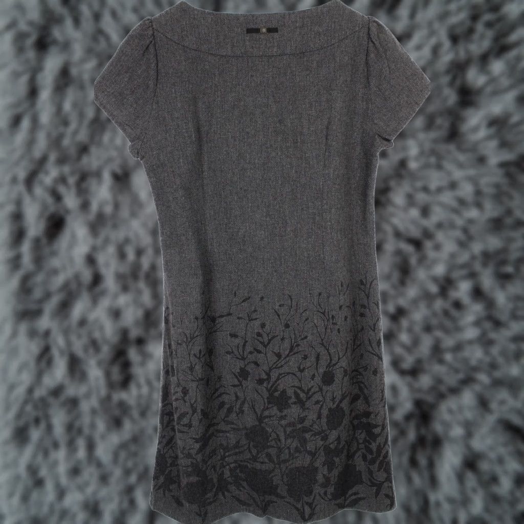 Trussardi TRUSSARDI JEANS Dress Women's EU 42 Wool Blend Floral Patterned Knee-Length Grey Round Neck Short Sleeve Dress Men? Size 28" / US 6 / IT 42 - 1 Thumbnail