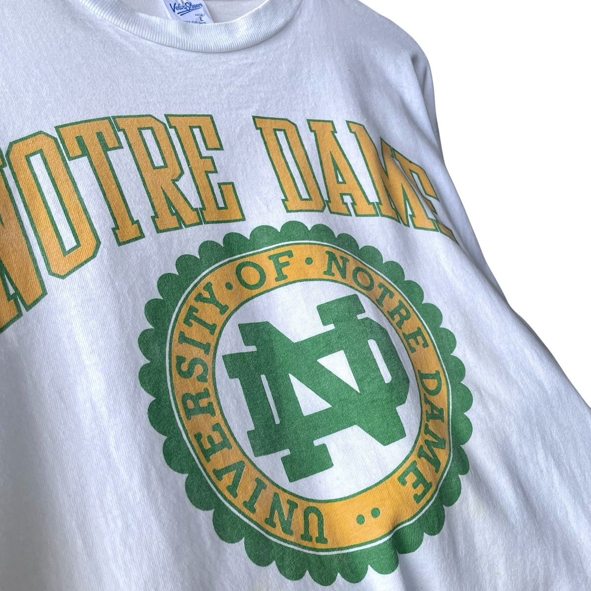 Velva Sheen University Of Notre Dame Vintage 1990s Longsleeve Logo Tee Size US L / EU 52-54 / 3 - 4 Thumbnail
