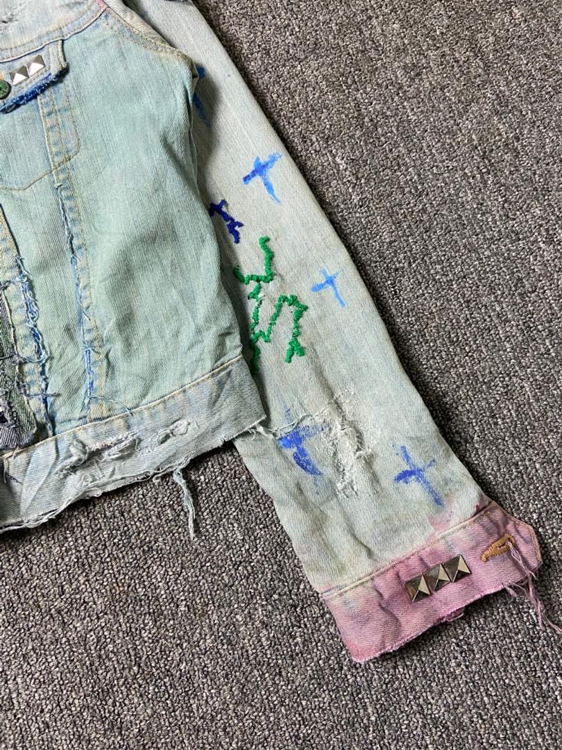 Japanese Brand Uniqlo Customized Distressed Denim Jacket (180) Size S / US 4 / IT 40 - 11 Thumbnail