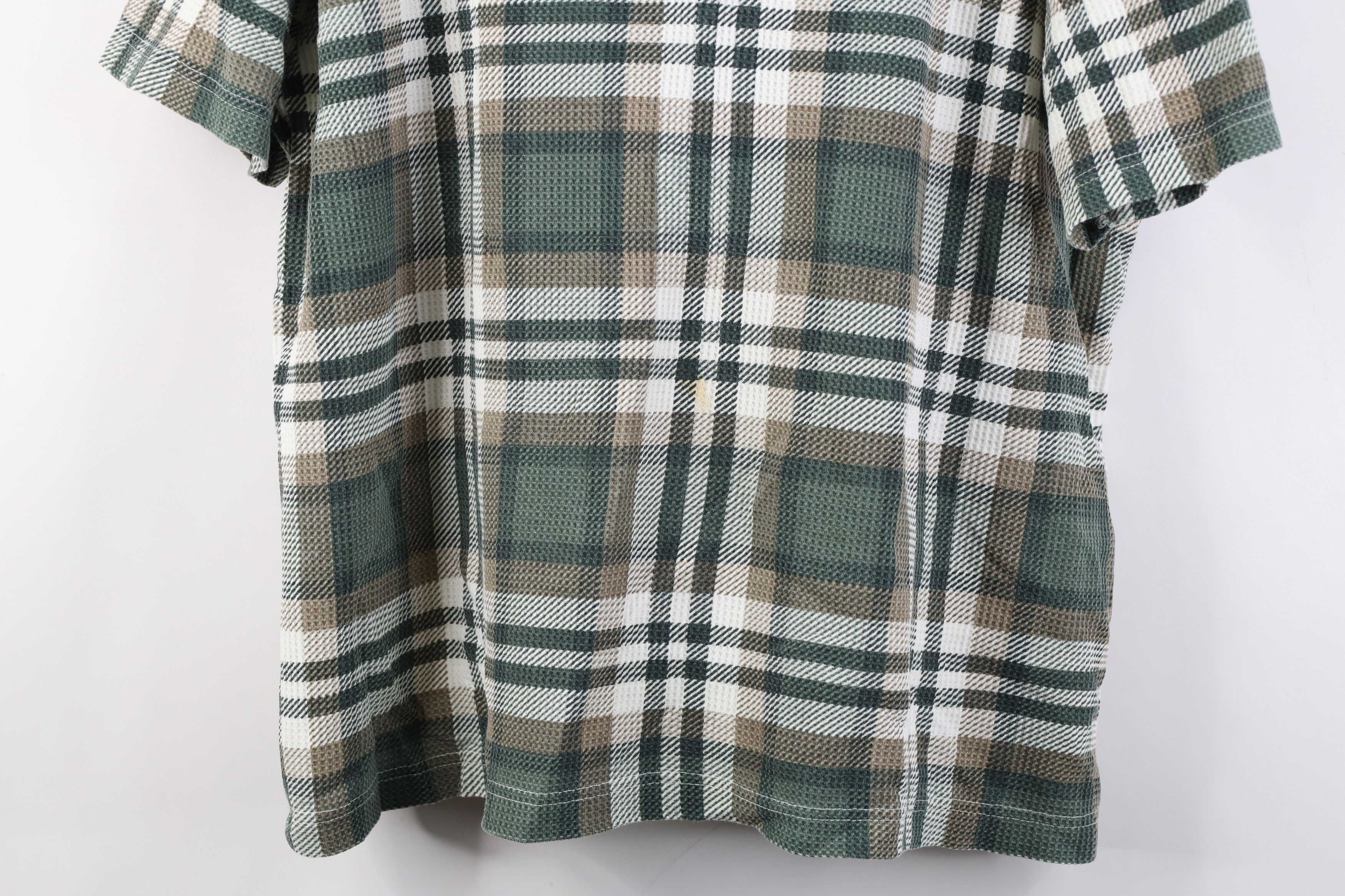 Vintage Vintage 90s Streetwear Waffle Knit Collared Polo Shirt Plaid Size 3XL / US 20-22 - 3 Thumbnail