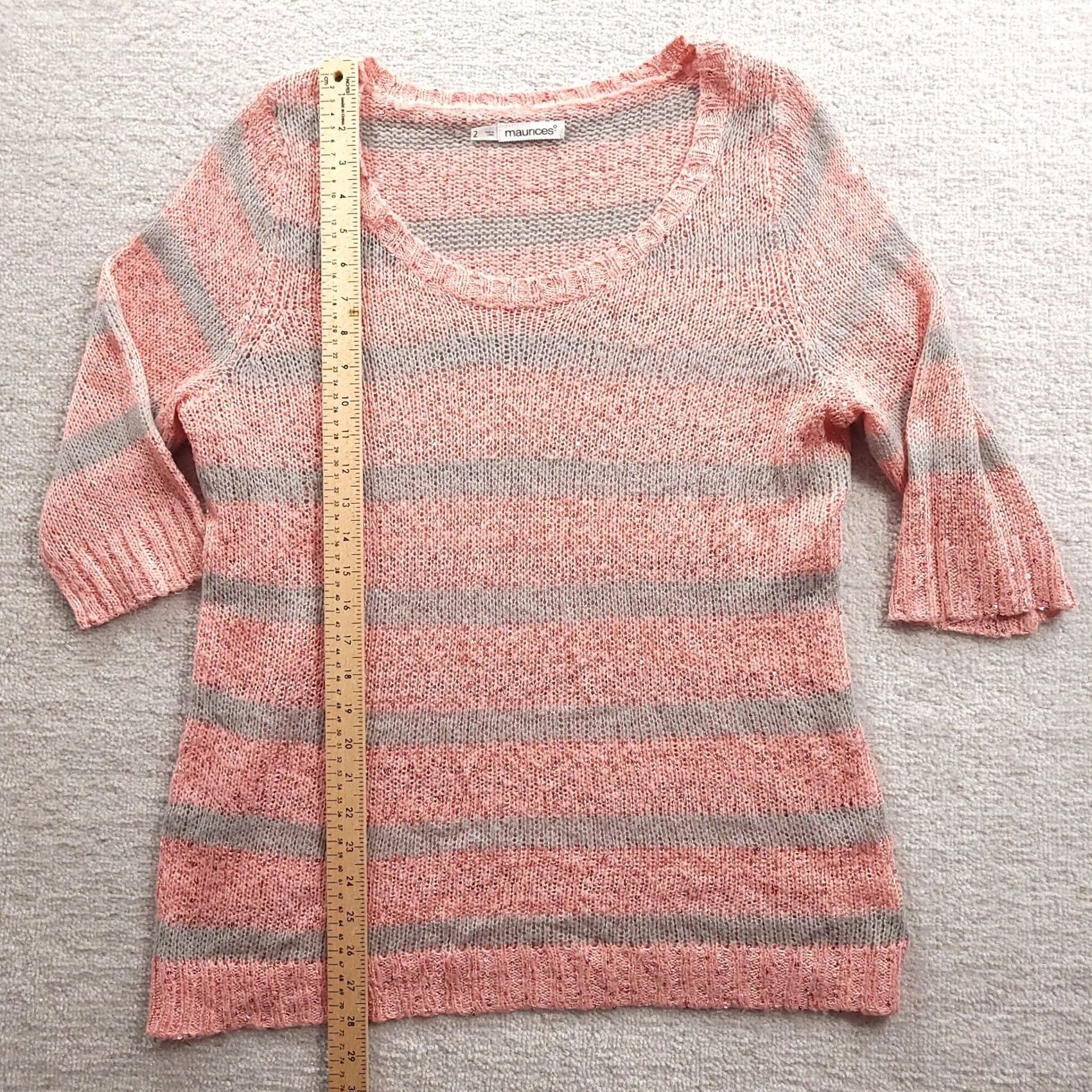 Vintage Maurices Sweater Womens 2 Sequined Pink Gray Striped Sleeve Scoop Neck Size XS / US 0-2 / IT 36-38 - 5 Thumbnail