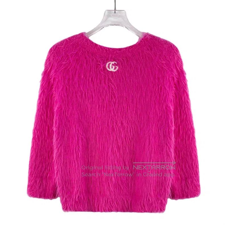 Gucci Gucci Rose-pink double G embroidered wool round-neck long- Size M / US 6-8 / IT 42-44 - 2 Thumbnail