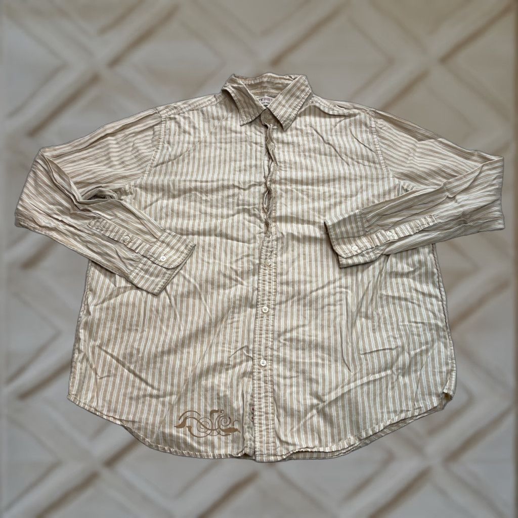 Levi's VINTAGE Levis Shirt Mens XL Light Brown Striped Button Up Long Sleeve Cotton Size US XL / EU 56 / 4 - 1 Thumbnail