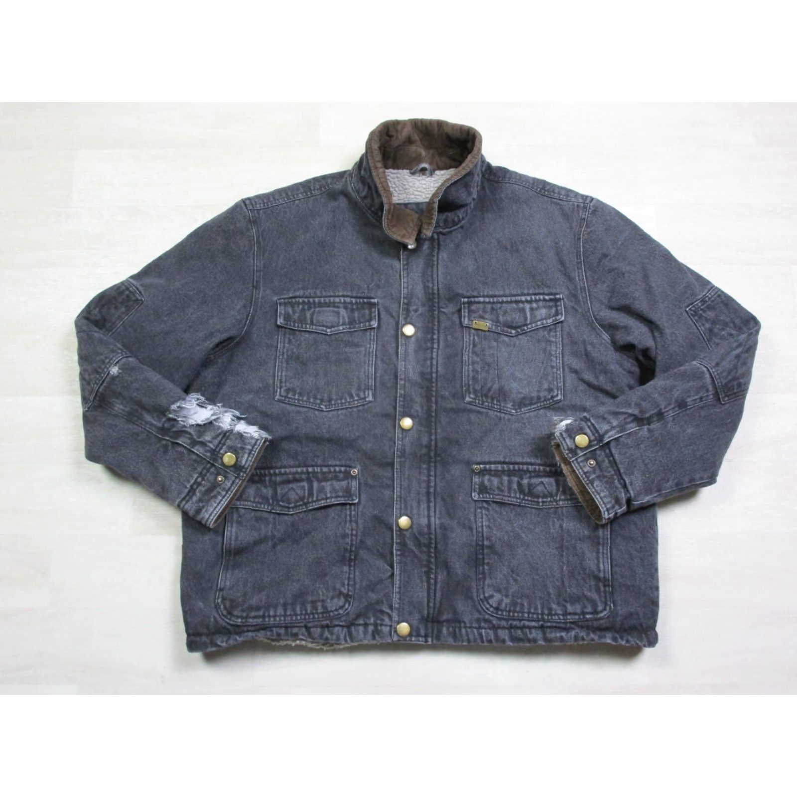 Wrangler Western Denim Black Jean Jacket Bomber Jacket Lined Sherpa Double Elbow Men’s XL Size