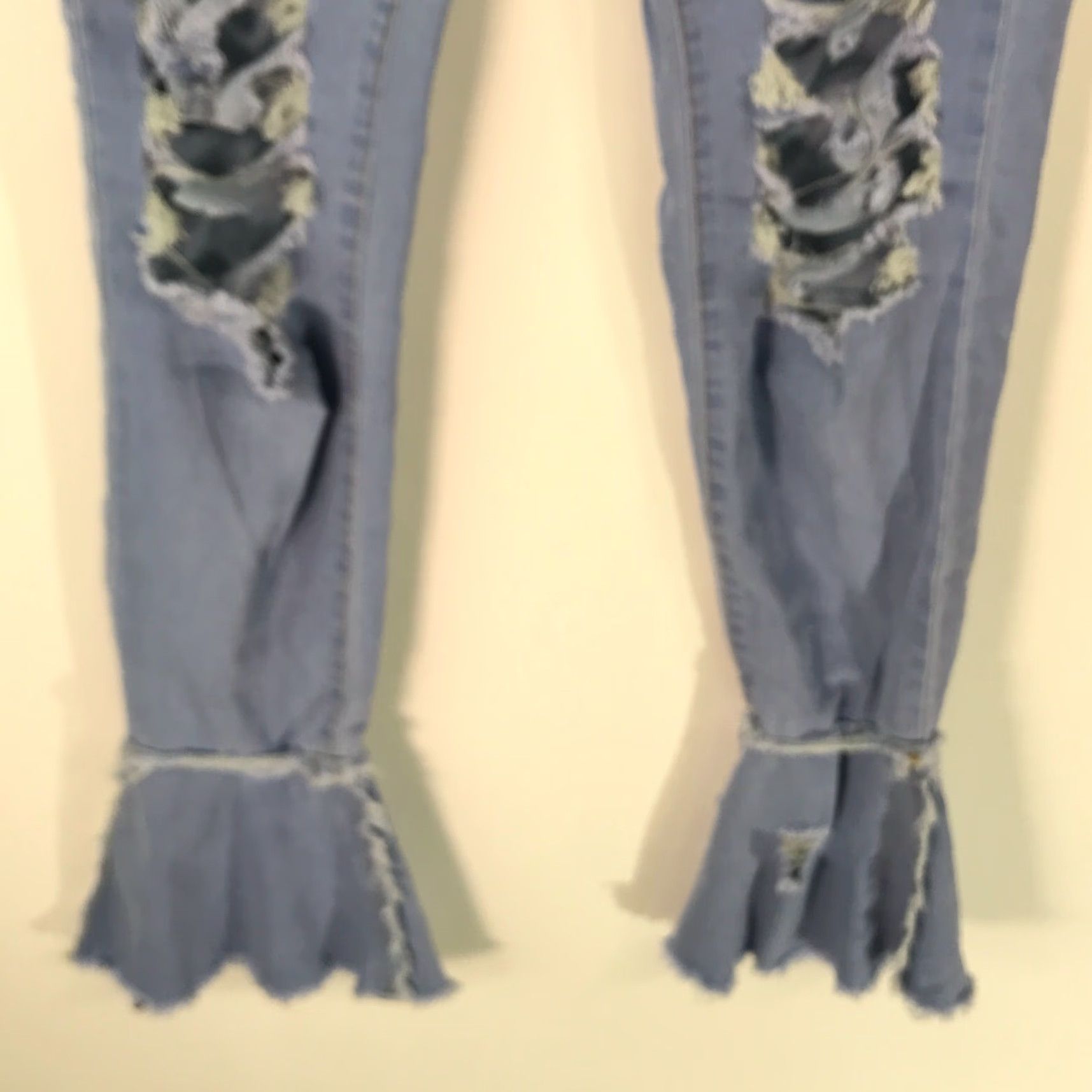 Denime Womens Flared Ripped Blue Denim Jeans, Regular Fit, Medium, Mid Rise, Stretch, Casual, 30 Inseam, 32 Waist Size 32" / US 10 / IT 46 - 6 Thumbnail