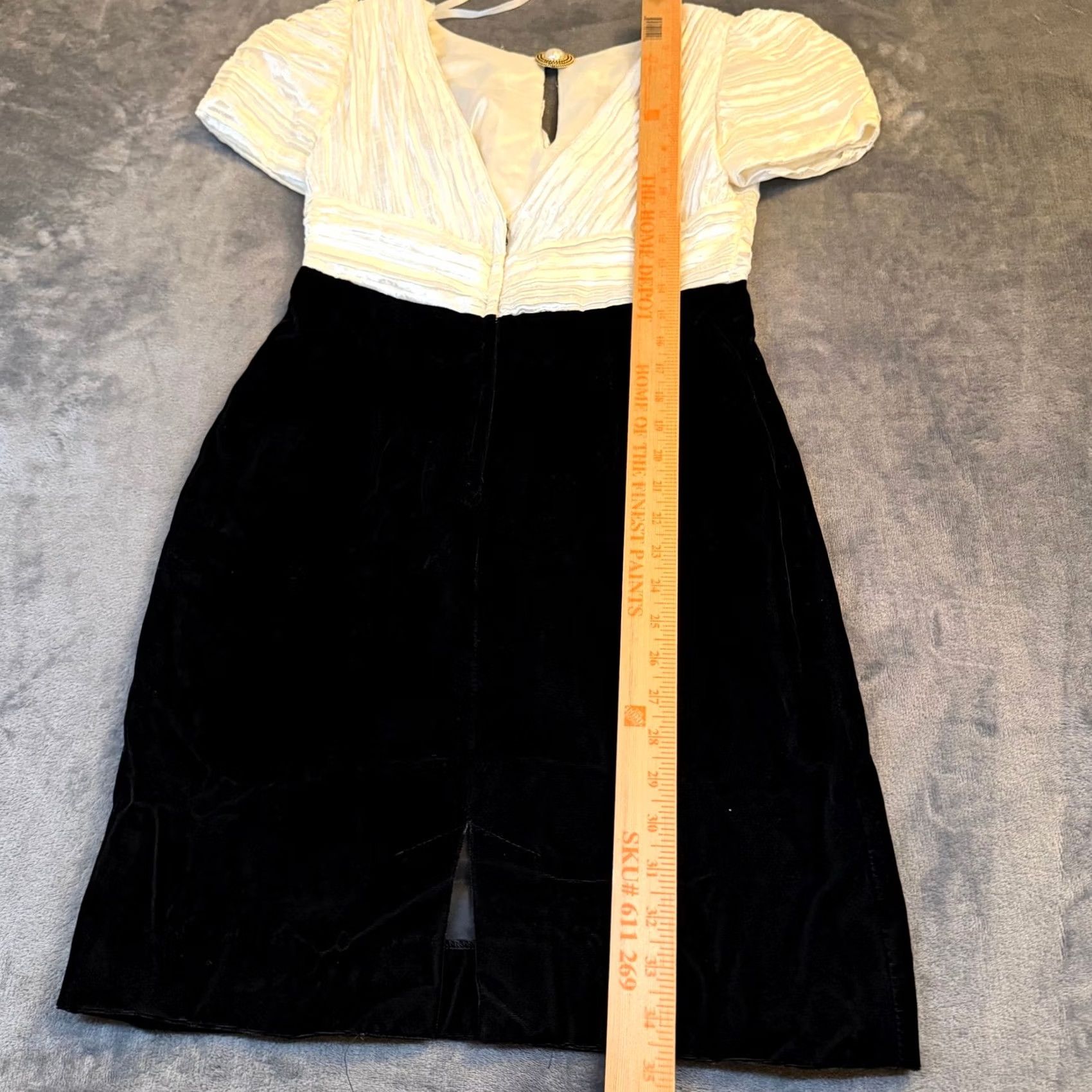 Velvet VINTAGE Barbara Barbara Petite Cocktail Dress Womens 6 Black White Velvet Satin Wiggle 1990s Eveningwear Mens Women Girls Size M / US 6-8 / IT 42-44 - 6 Thumbnail