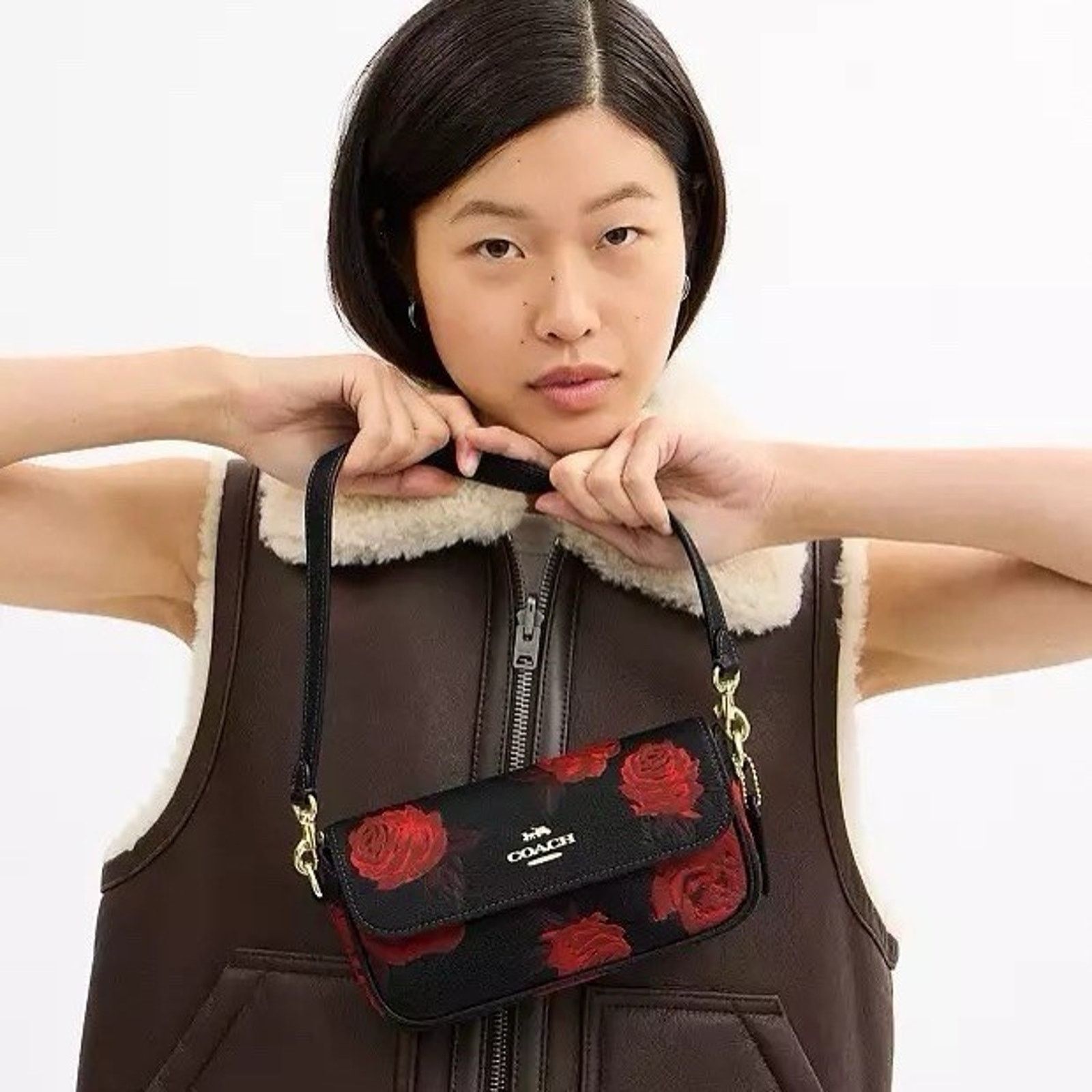 Coach NWT Coach Floral Hailey Flap Crossbody Bag CCF74 Black/Red Size ONE SIZE - 8 Thumbnail