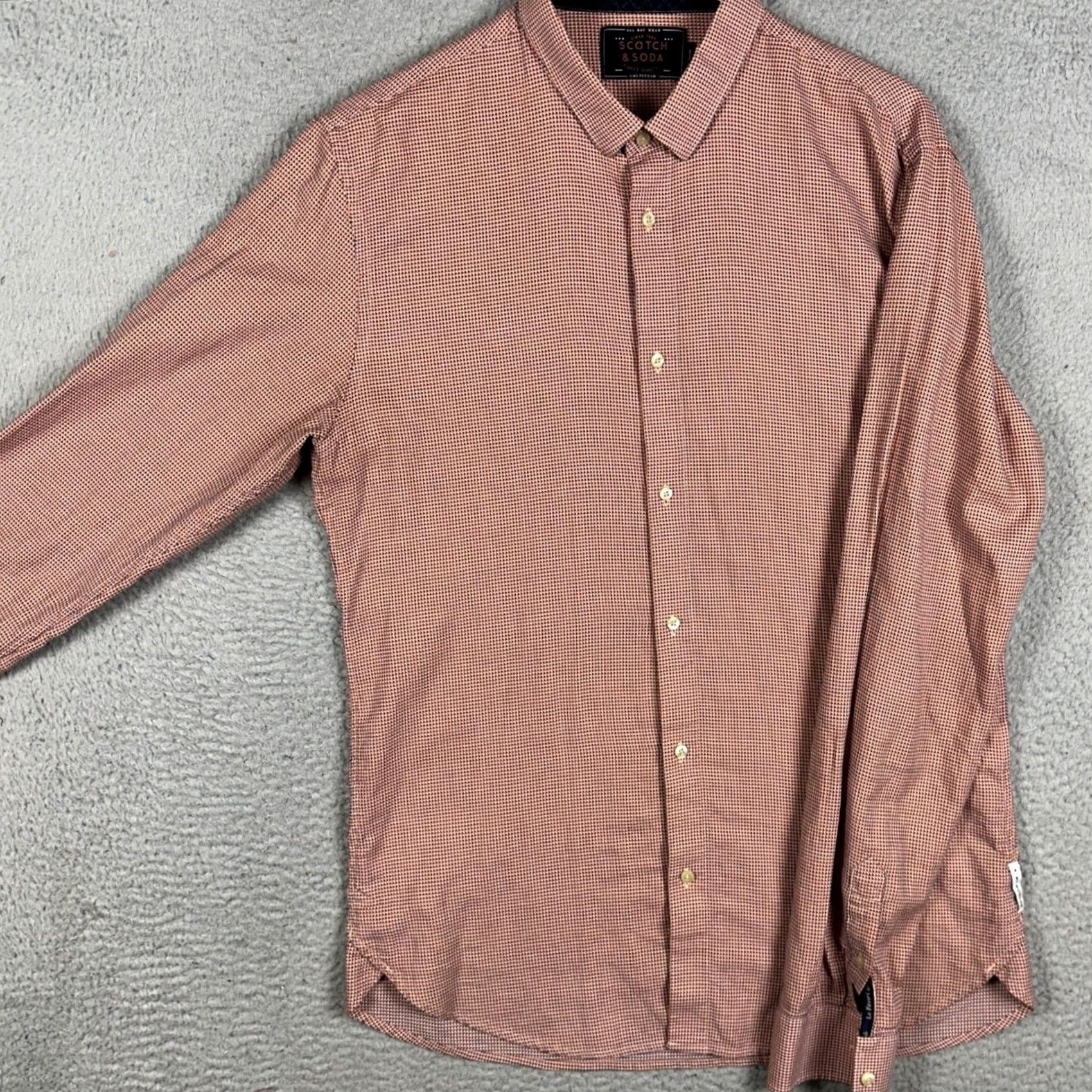 Scotch & Soda Scotch & Soda Shirt Mens Large Orange Blue Button Up Slim Fit Houndstooth Casual Size US L / EU 52-54 / 3 - 2 Thumbnail