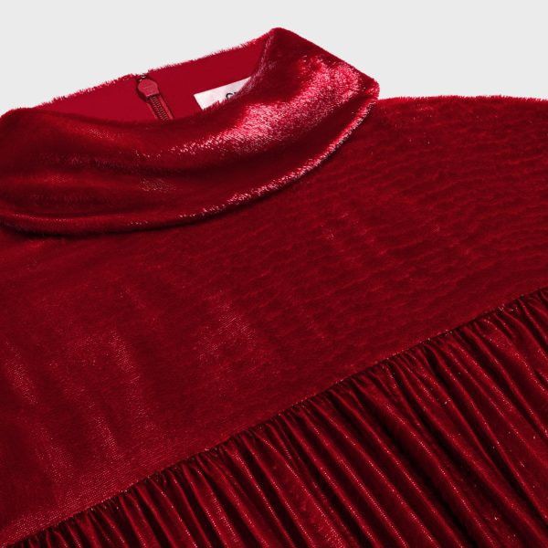 Celine o1w1db10125 2R09J863V Velvet Gathered Mini Dress in Red Size XXS / US 00 / IT 34 - 3 Thumbnail
