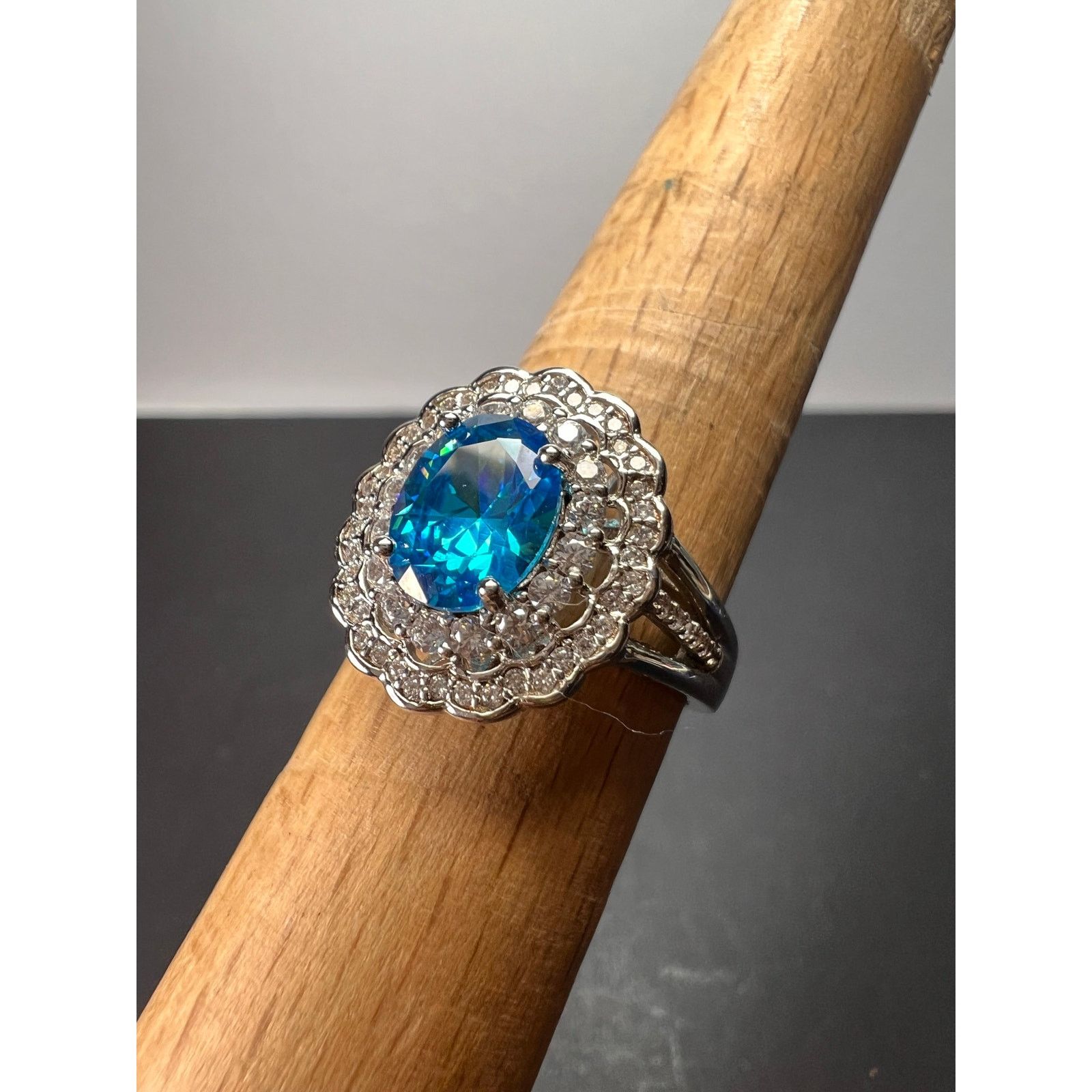 Other Blue and white CZ halo sterling silver ring size 8 Size ONE SIZE - 2 Thumbnail