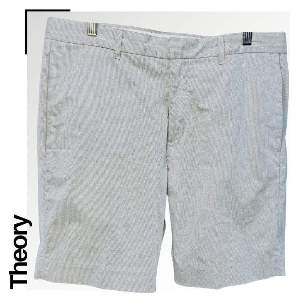 Theory Theory Men's Pinstripe Flat Front Shorts in Beige - 33 Size US 33 - 1 Thumbnail