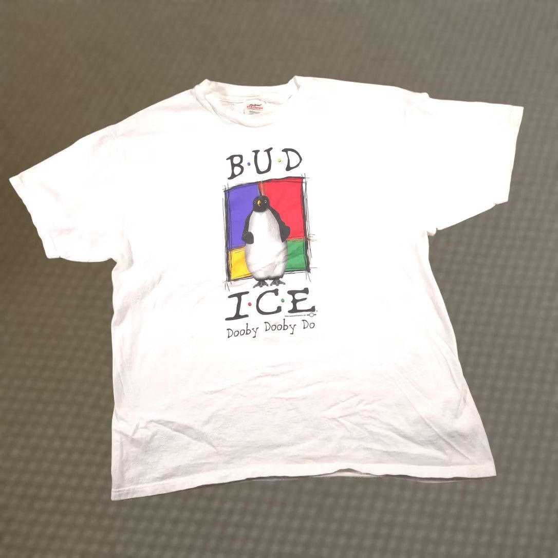 Hanes VINTAGE Bud Ice Shirt Mens XL White Penguin Dooby Dooby Do Beer Promo 90s Tee Size US XL / EU 56 / 4 - 1 Thumbnail