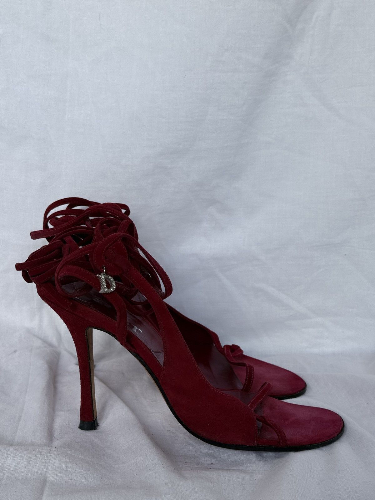 Dior Dior Red Suede Sandals on Hight Heels Tied Laces Size US 7 / IT 37 - 5 Thumbnail