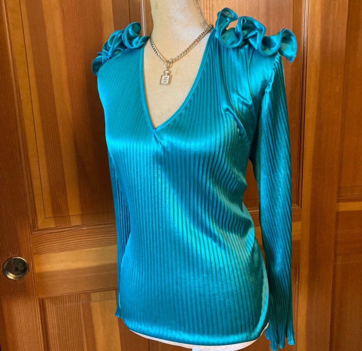 Designer × Other Nwt, Lavishly Paris Teal Long Sleeved Women’s Blouse. Size M / US 6-8 / IT 42-44 - 8 Thumbnail