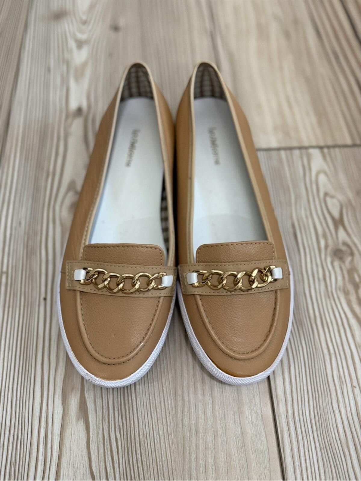 Other Liz Claiborne Tan Chain-Trim Slip-On Loafers Size US 8.5 / IT 38.5 - 3 Thumbnail