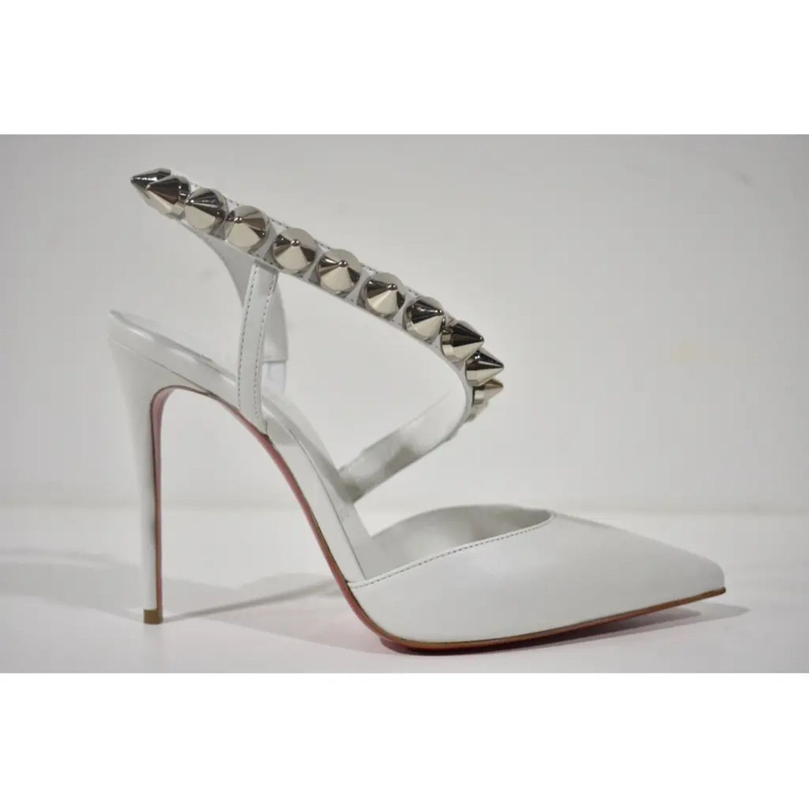 Christian Louboutin Spikita Pump 100 Bianco White Spike Strappy Sandal Heel 42 Size US 12 / IT 42 - 2 Thumbnail