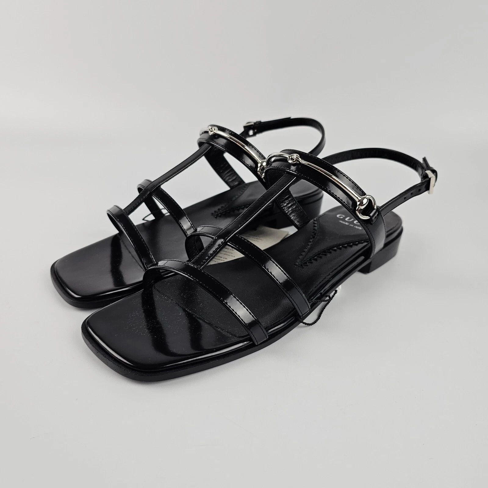 GUCCI Horsebit Black Leather Flat Sandals New & Authentic