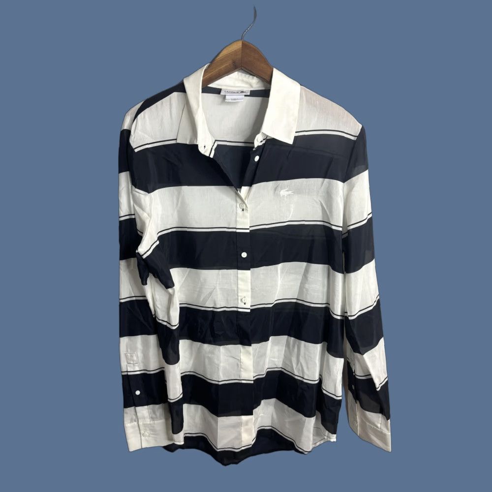 Lacoste Lacoste Shirt Mens Large Black White Striped Silk Blend Button Down CF1961 Size US XL / EU 56 / 4 - 1 Thumbnail
