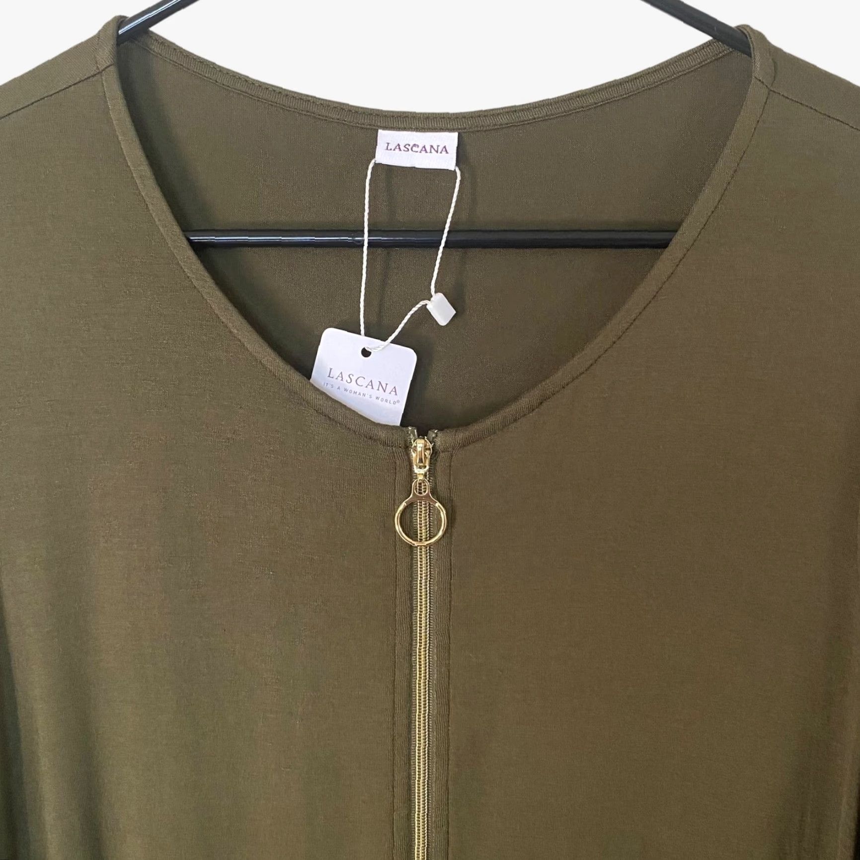 Vintage LASCANA Zip-Front Mini Dress Green Women's Size 6 Casual Drawstring Beach 3/4 Sleeve Size M / US 6-8 / IT 42-44 - 6 Thumbnail