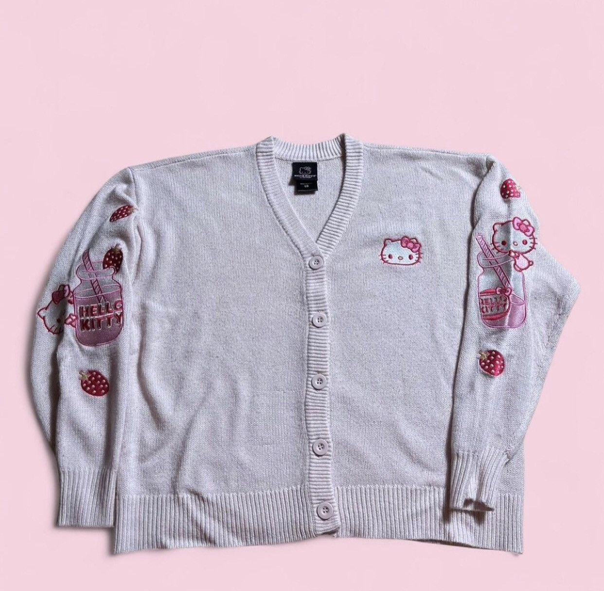 Hot Topic Kawaii Strawberry Milk Embroidered Hello Kitty Cardigan Size L / US 10 / IT 46 - 1 Thumbnail