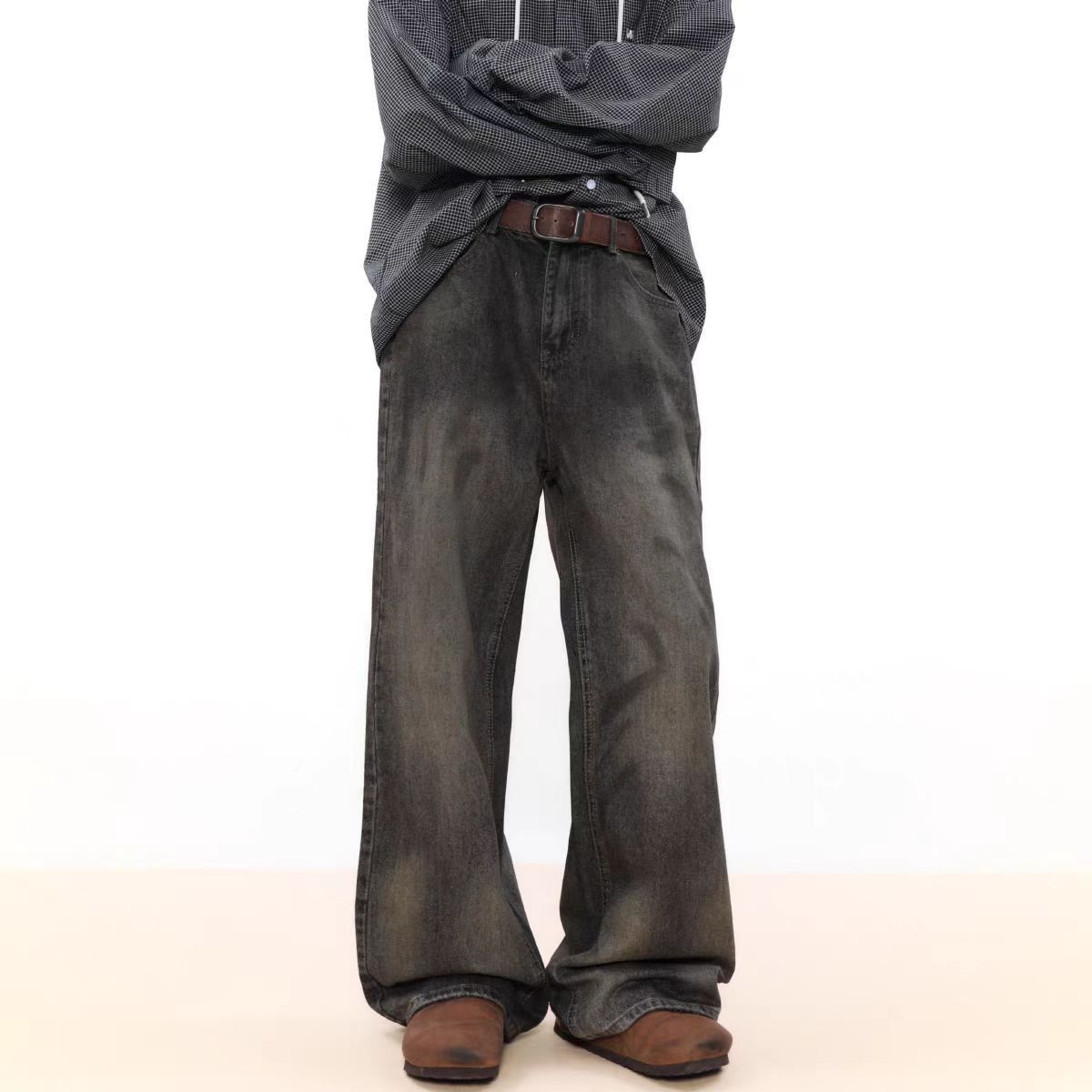 Japanese Brand × Jean Washed and distressed high street straight leg jeans Size US 33 - 1 Thumbnail