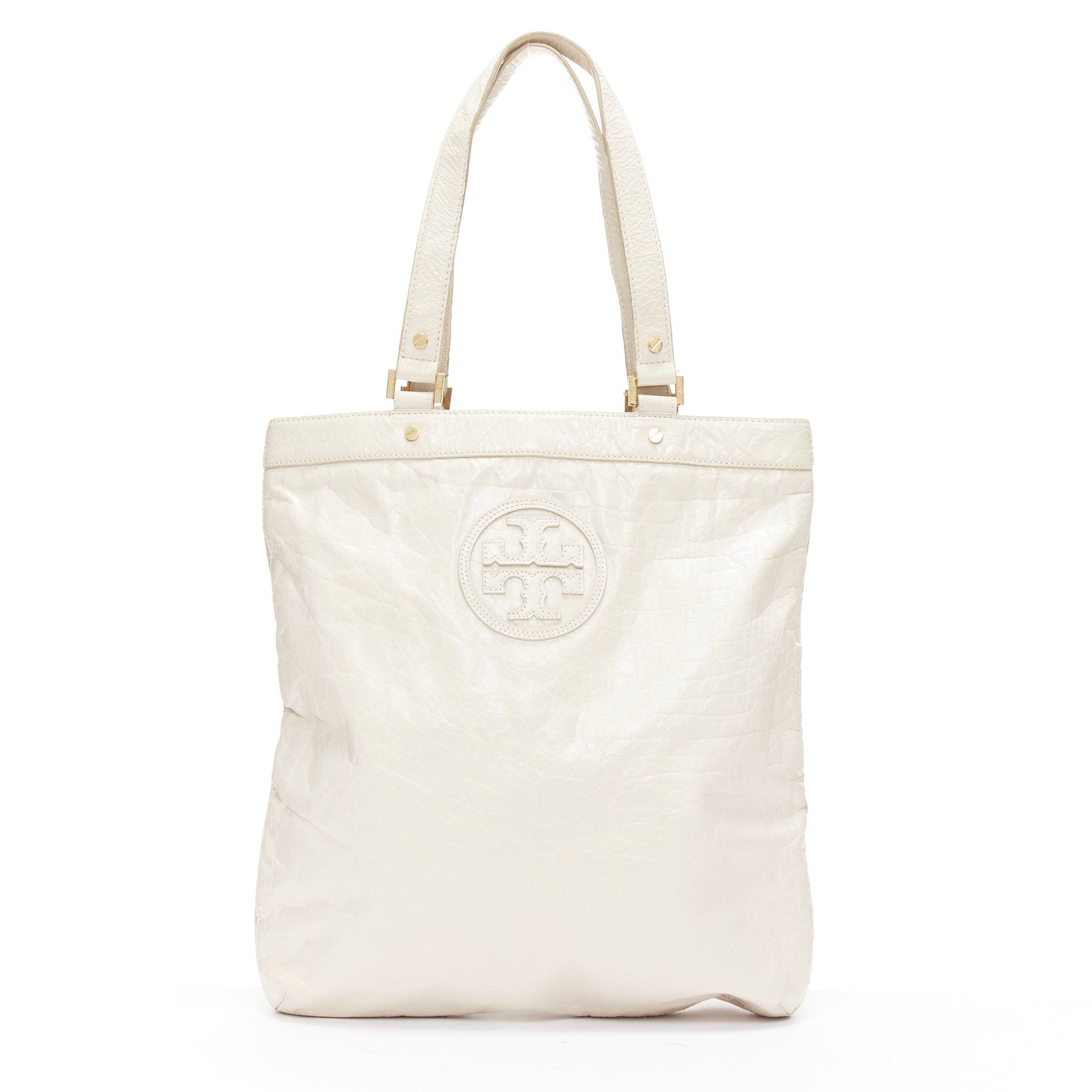 Tory Burch TORY BURCH white textured leather logo patch gold hardware A4 tote bag Size ONE SIZE - 1 Thumbnail