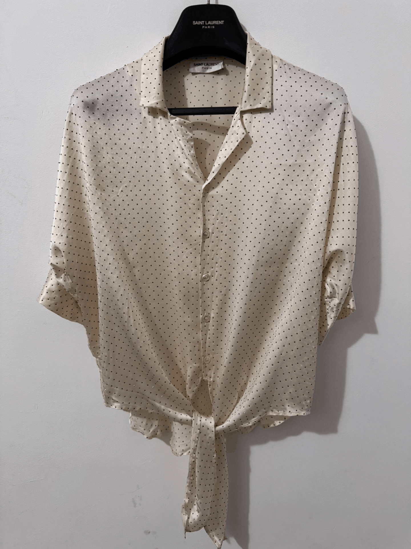 Saint Laurent Paris Saint Laurent Beige Silk Studded Shirt Size M / US 6-8 / IT 42-44 - 1 Thumbnail