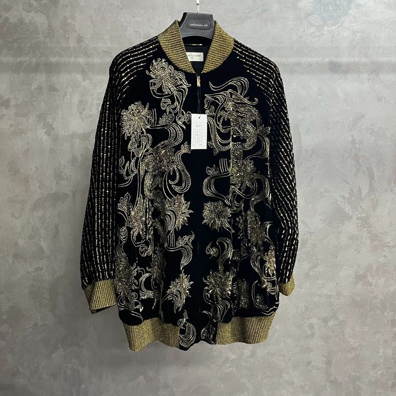 Yves Saint Laurent SAINT LAURENT Luxurious gold thread zipper jacket with blac Size XS / US 0-2 / IT 36-38 - 1 Thumbnail