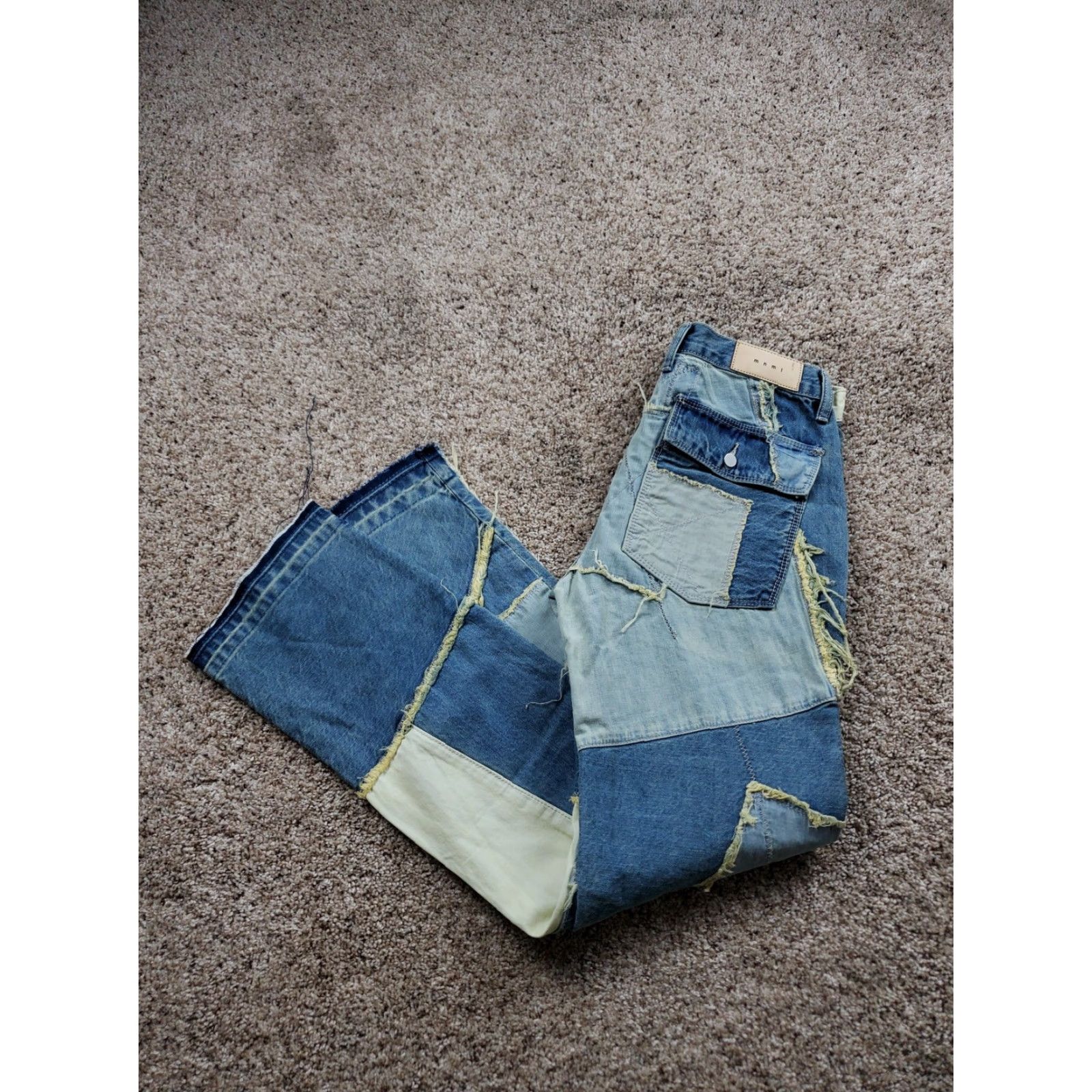 Mnml Jeans Mens 28 Patchwork Distressed Frayed Denim Straight Leg Streetwear NWT