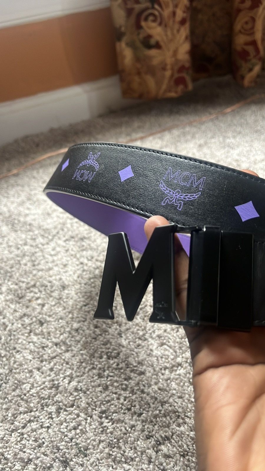 Purple mcm belt best sale