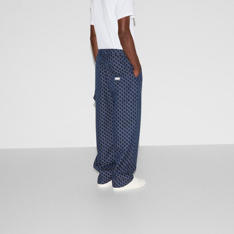 Gucci o1loc1c0226 814727 Cotton Jacquard Pant With GG Shadow Blue Size US 36 / EU 52 - 4 Thumbnail