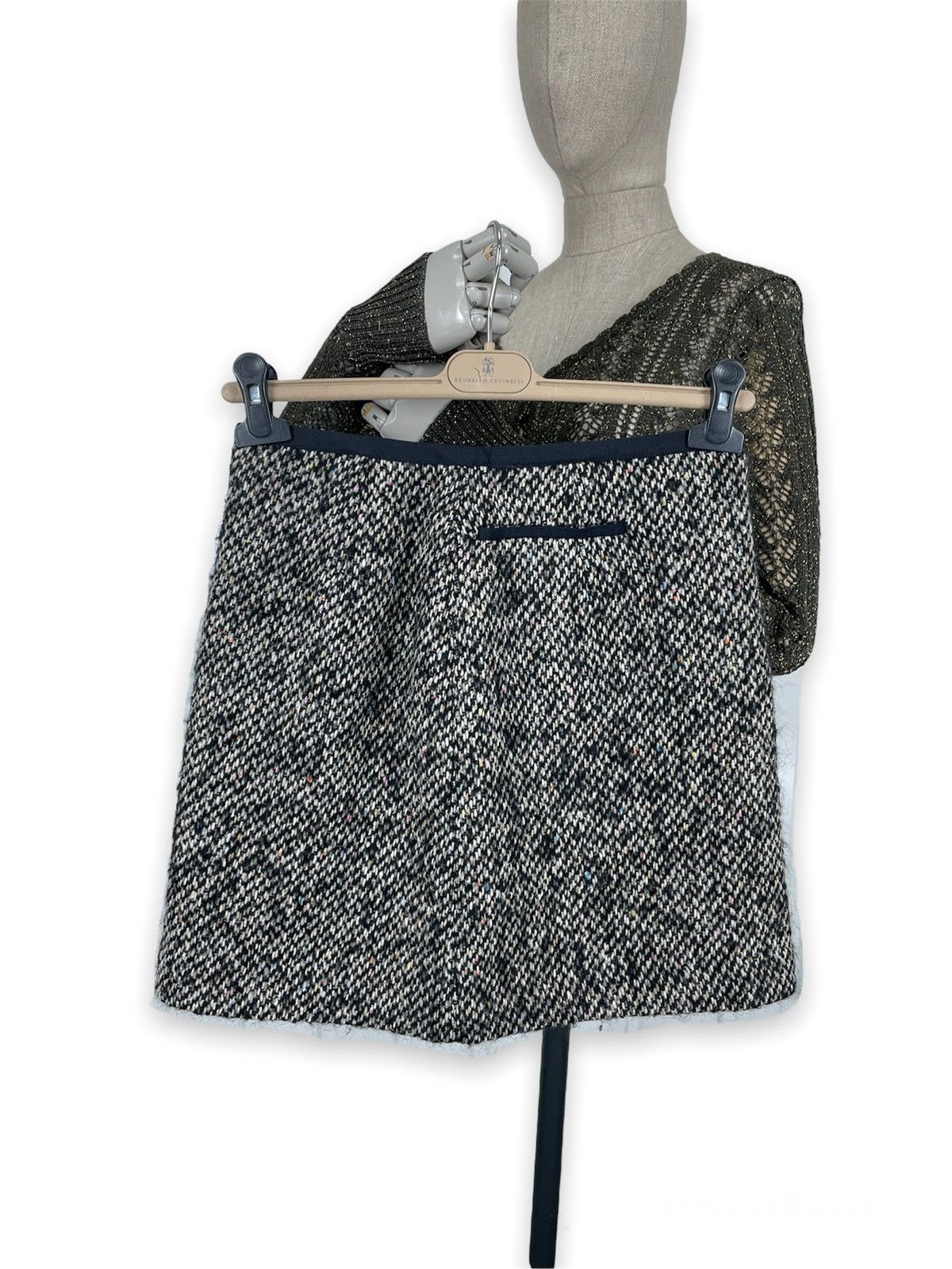 Japanese Brand × Tomorrowland Rare Japan Collection Wool Tweed Side Zipper Mini Straight Skirt Size 26" / US 2 / IT 38 - 4 Thumbnail