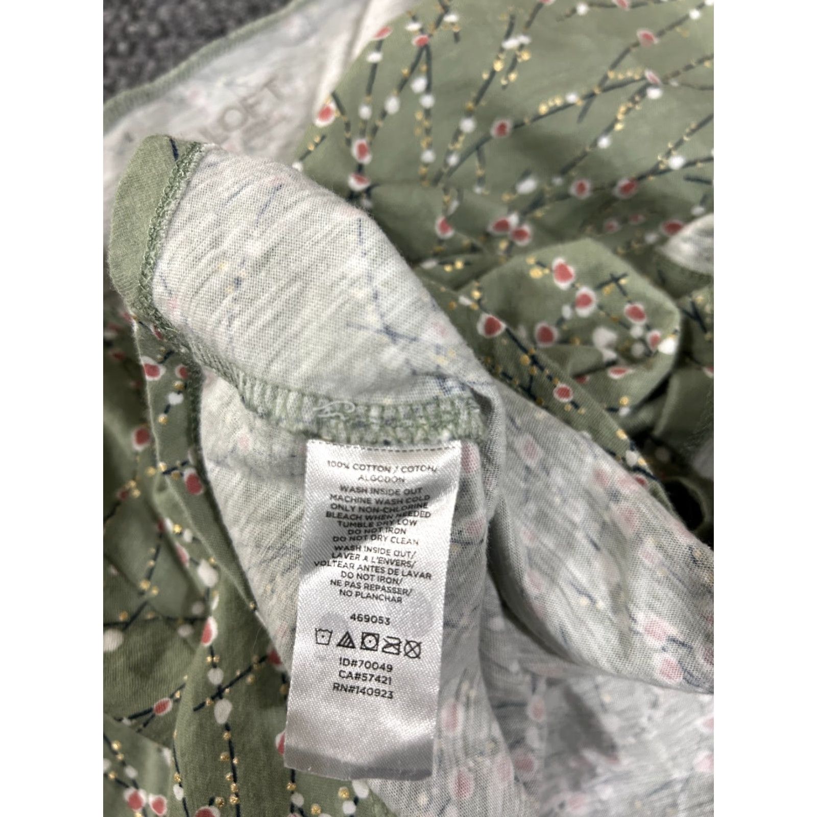 Loft LOFT Short Sleeve Top Womens XS Green Floral Casual Lightweight Blouse 100% Cotton Ruffle Regular Fit Round Neck Size XS / US 0-2 / IT 36-38 - 6 Thumbnail