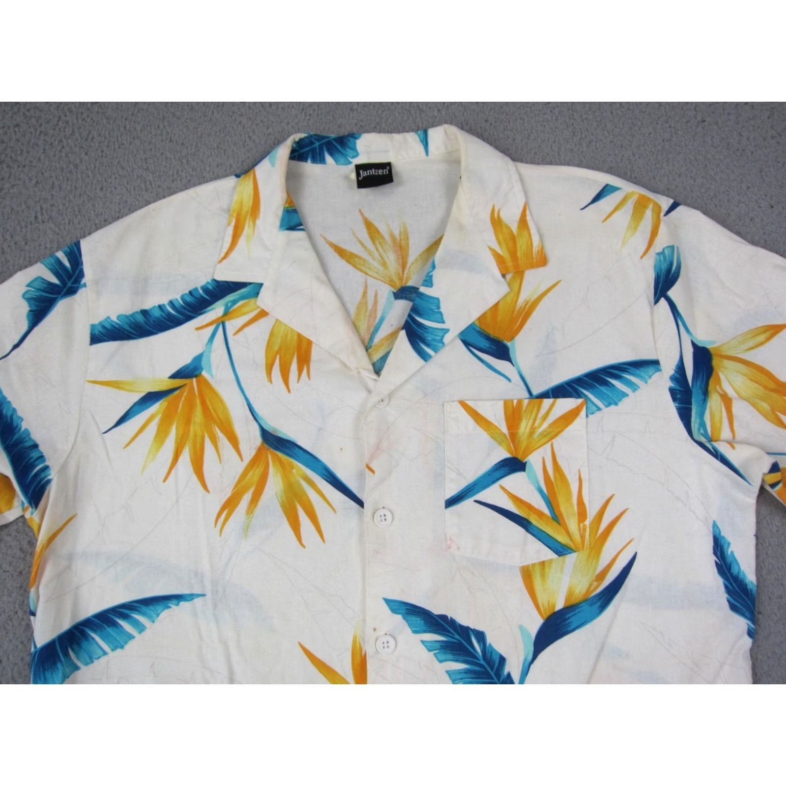 Jantzen VINTAGE Jantzen Camp Shirt Mens Large White Blue Hawaiian 80s Made in USA Aloha Shirt Buddings Size US L / EU 52-54 / 3 - 2 Thumbnail