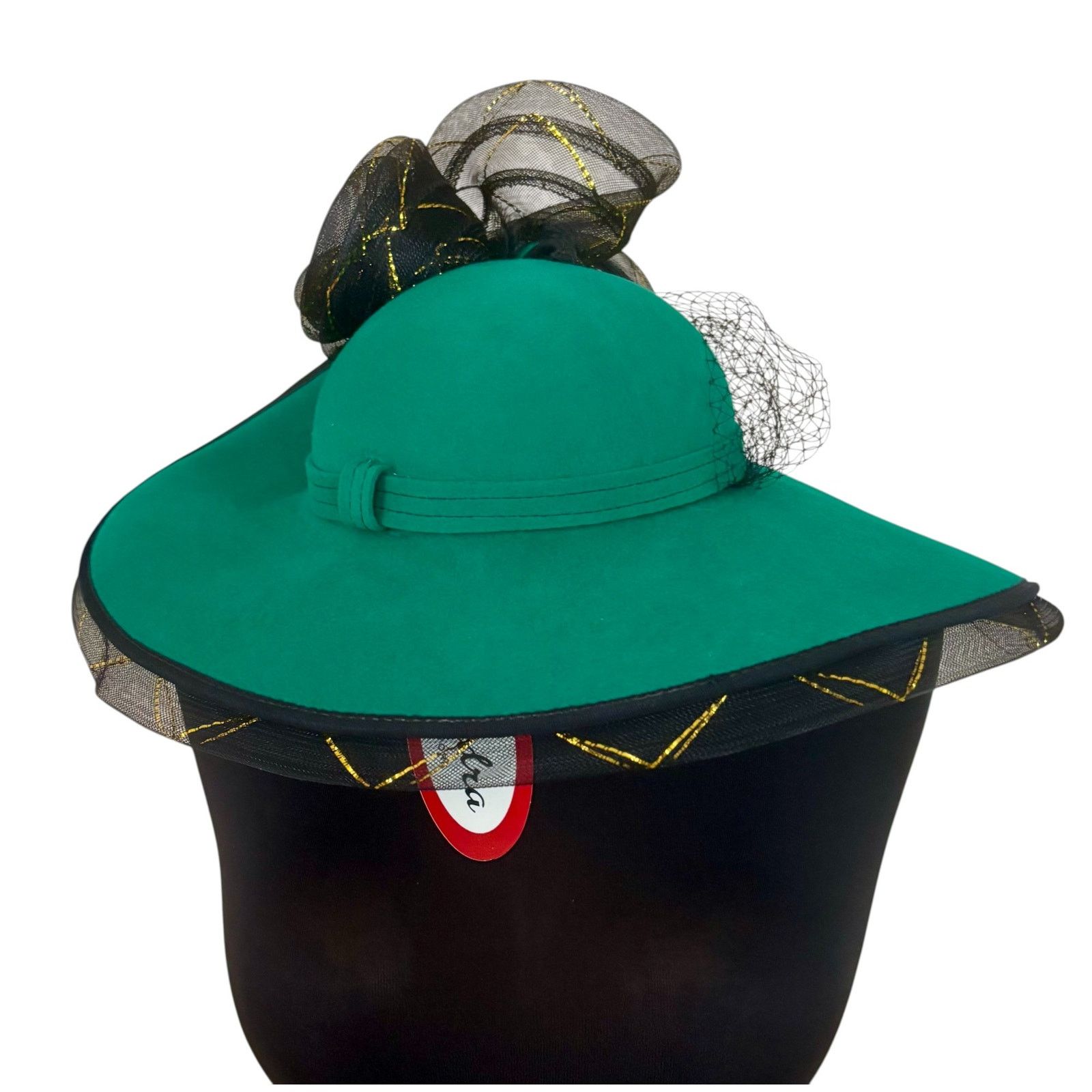 Vintage Sandra of New York Hunter Green Wool Black Tulle Vintage Hat Size ONE SIZE - 3 Thumbnail