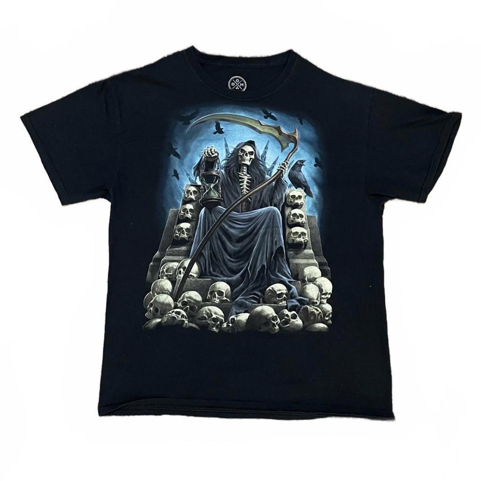 Designer DOM Grim Reaper Sitting On Skull Throne Y2K Graphic L Tee Size US L / EU 52-54 / 3 - 1 Thumbnail