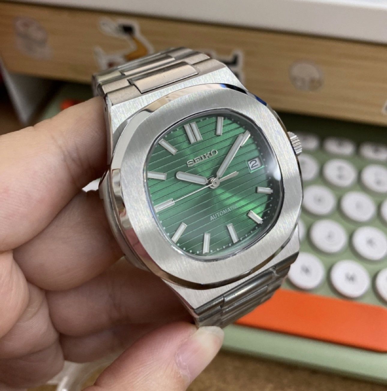 Japanese Brand Seiko Mod Nautilus Green Steel Automatic Watch 41mm NH35 Size ONE SIZE - 1 Thumbnail