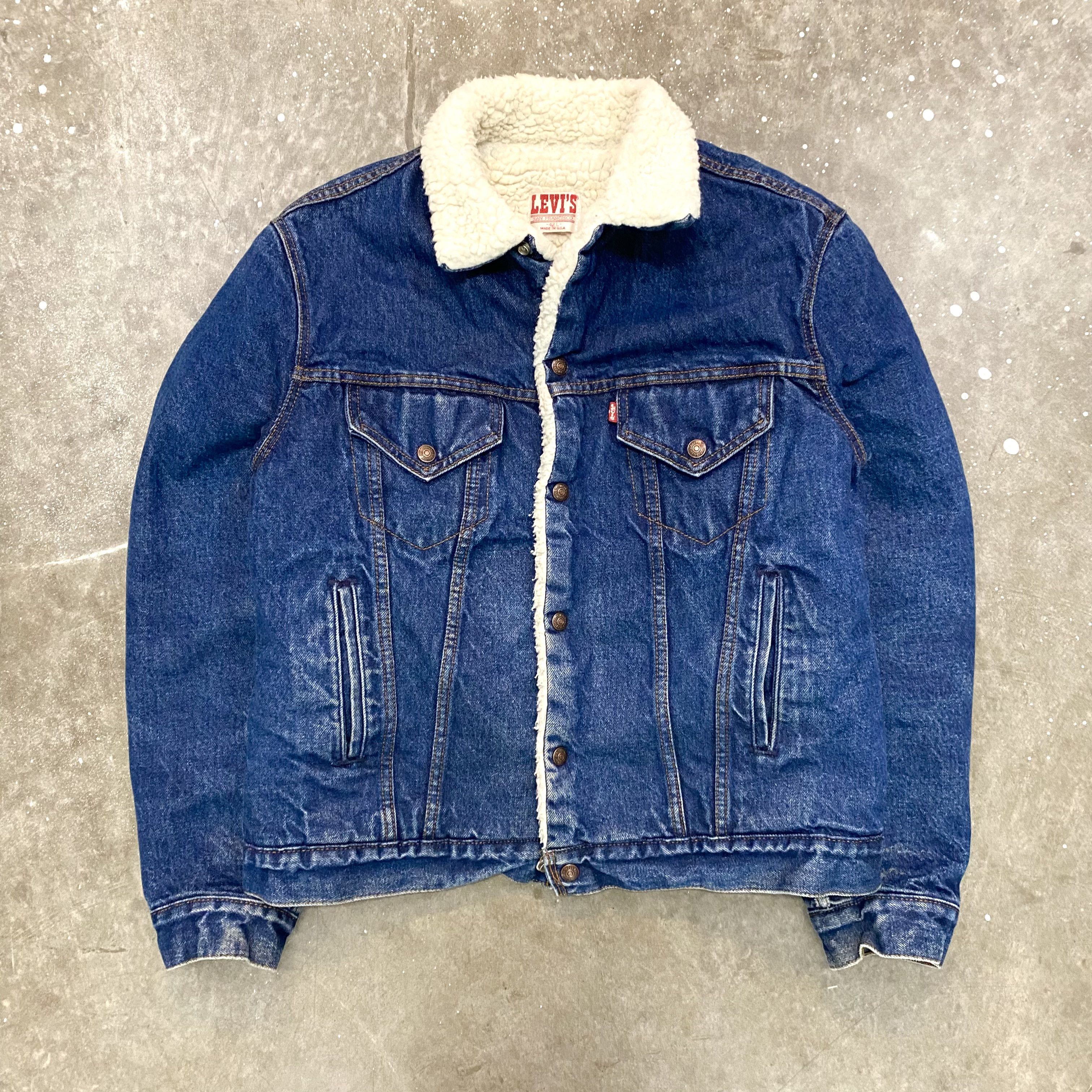 VTG LEVIS SHERPA LINED DENIM TRUCKER CHORE JACKET COAT ROCKABILLY 44”