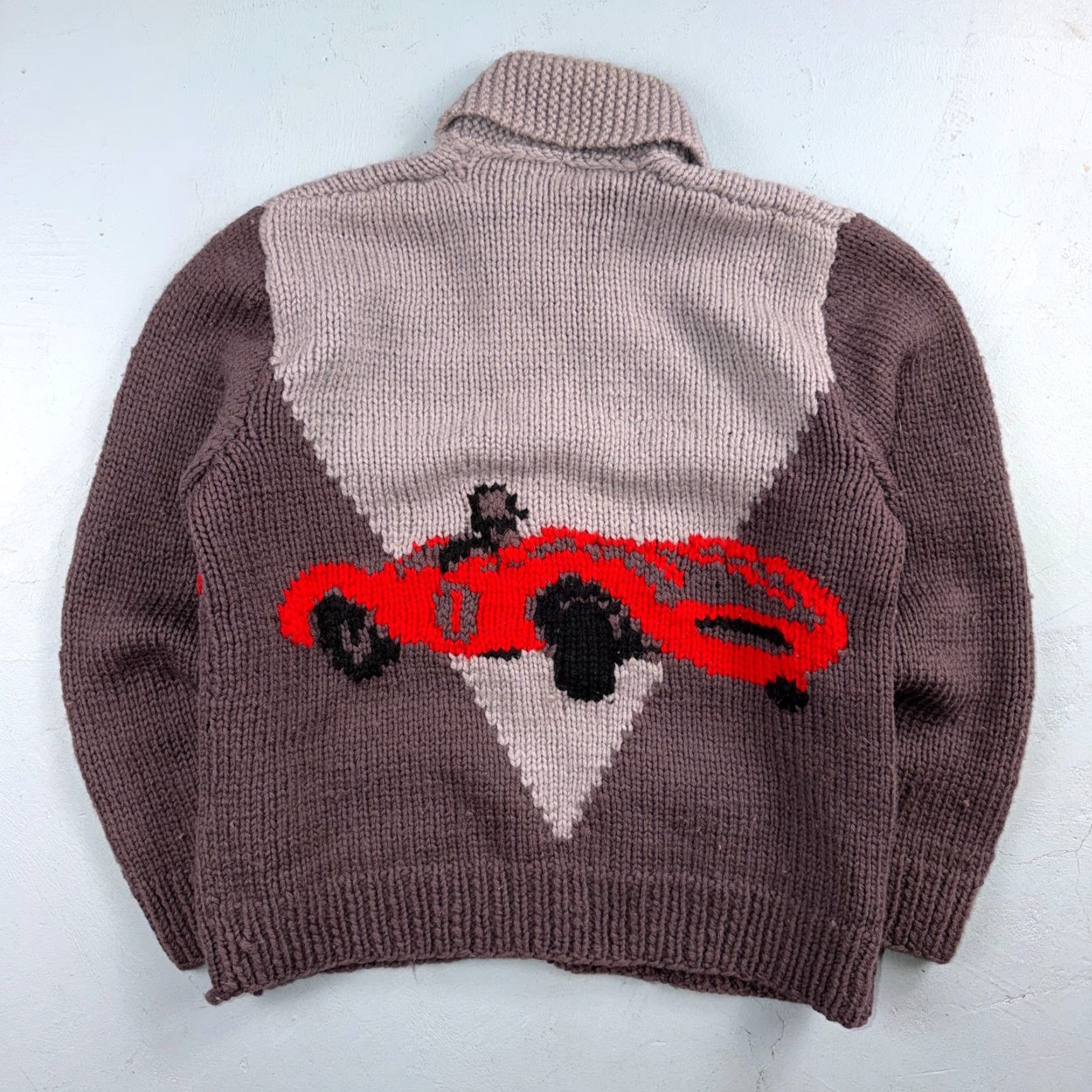 Vintage VTG Vintage Brand 1950s Hand Knit Wool Cowichan Cardigan Sweater Jacket Race Cars Medium RARE Size US M / EU 48-50 / 2 - 2 Thumbnail