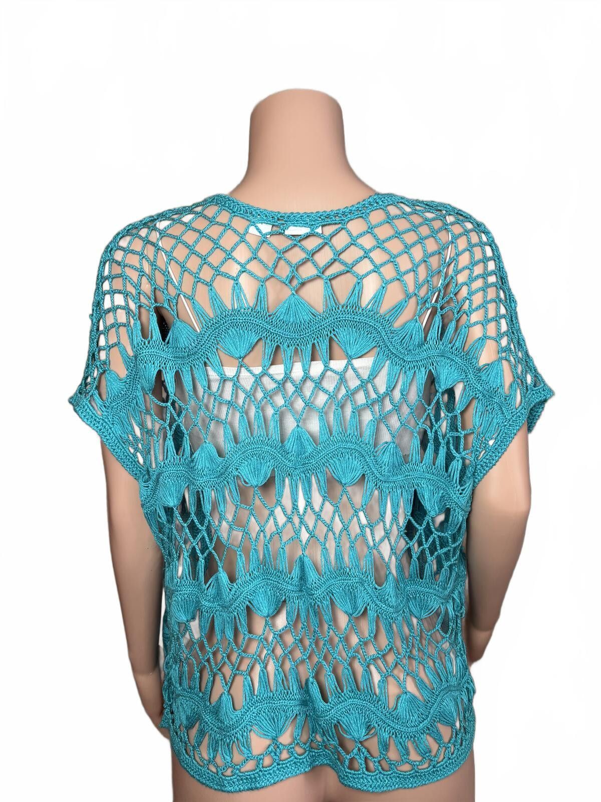 Cartoon Network Boho Crochet Turquoise Top Festival Beach cover up. Medium. Size M / US 6-8 / IT 42-44 - 4 Thumbnail
