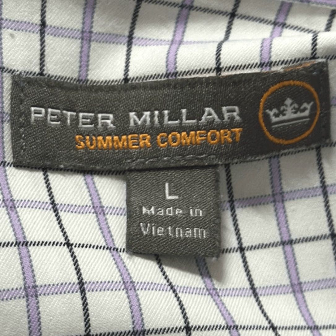 Peter Millar Dress Shirt Mens Long Sleeve Purple Gray Checkered L Large Multicolor Shirt