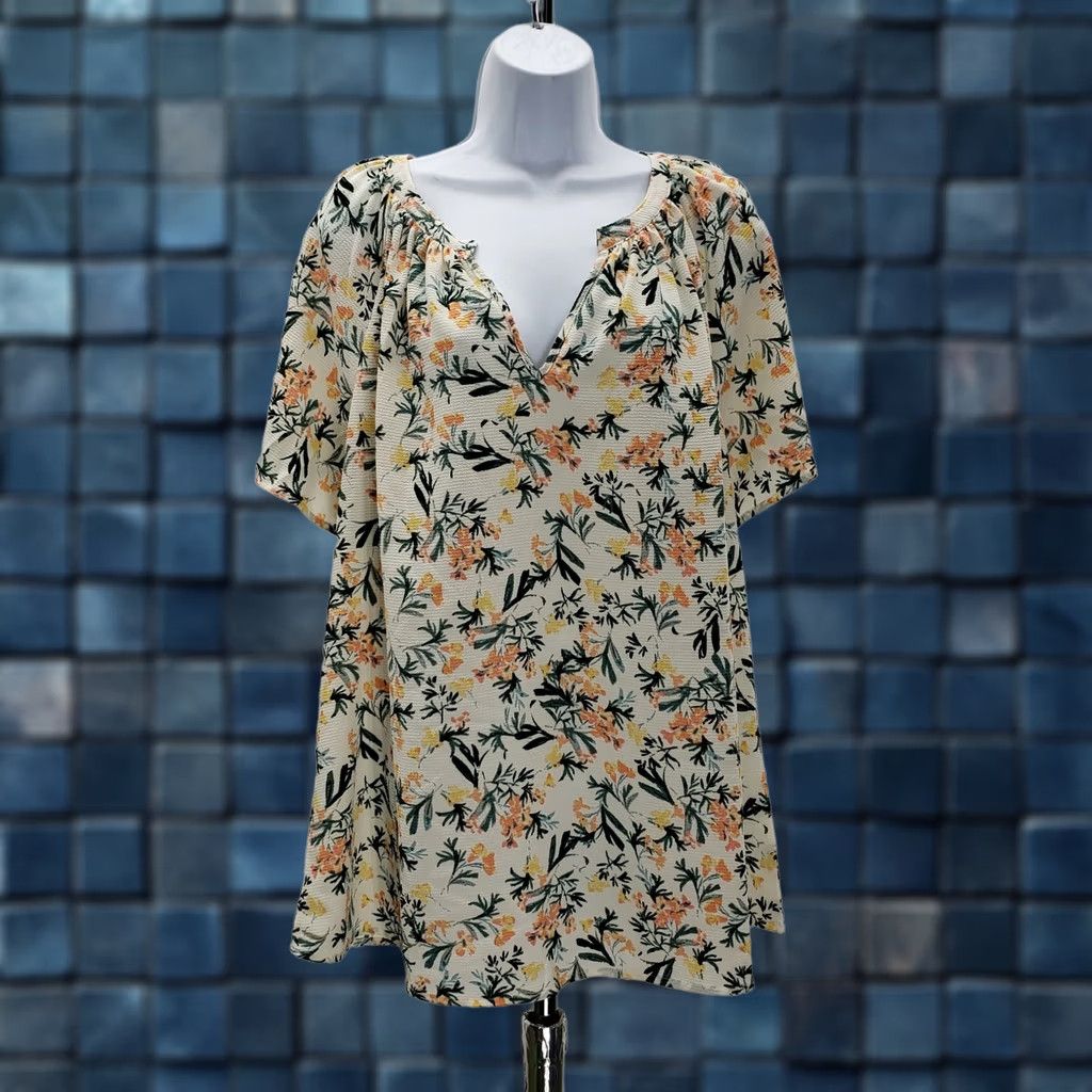 Vintage Bobeau floral blouse Size 1X Womens NEW V-neck shorts sleeve Size XL / US 12-14 / IT 48-50 - 1 Thumbnail