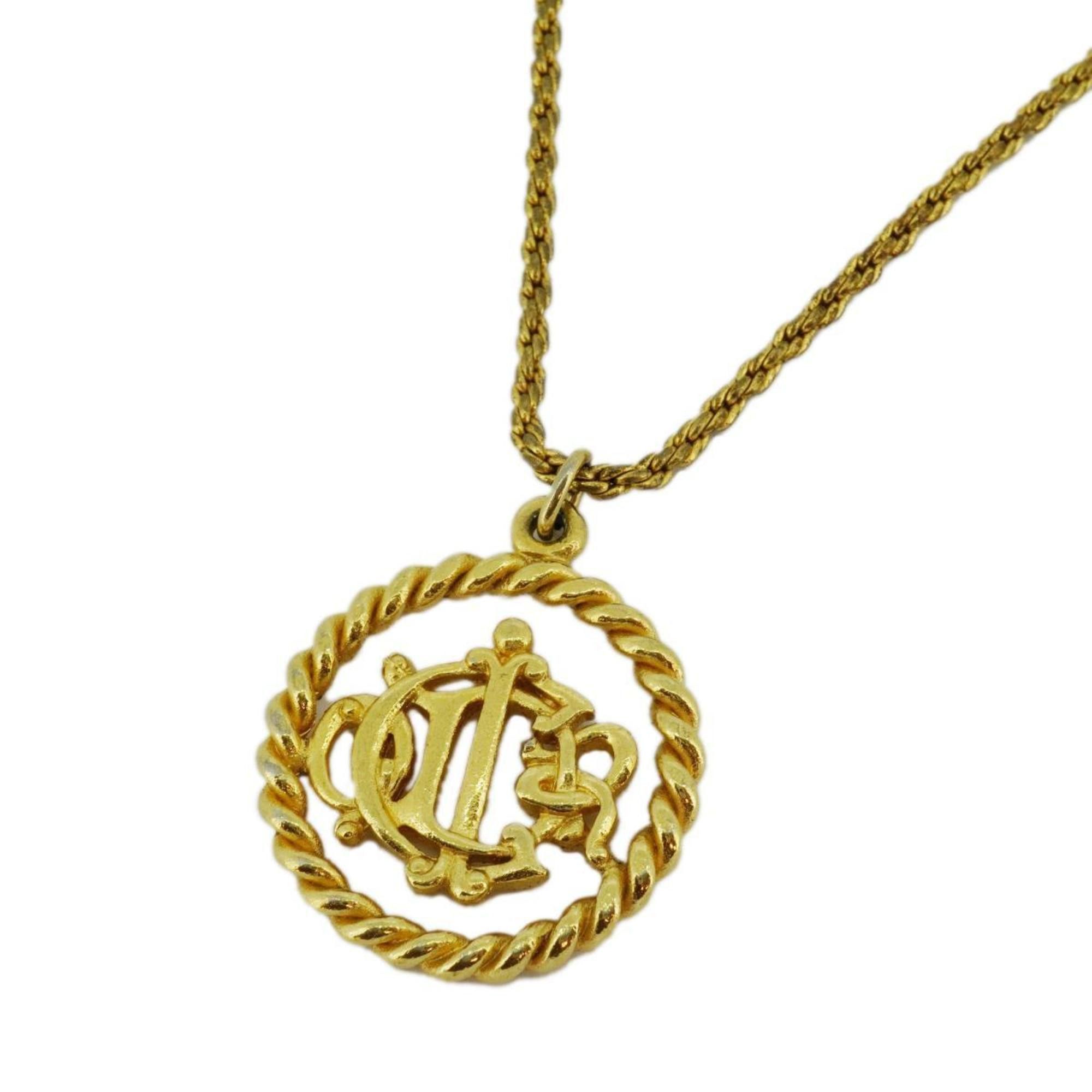 image of Christian Dior Necklace Circle Emblem Gp Plated Gold Women's