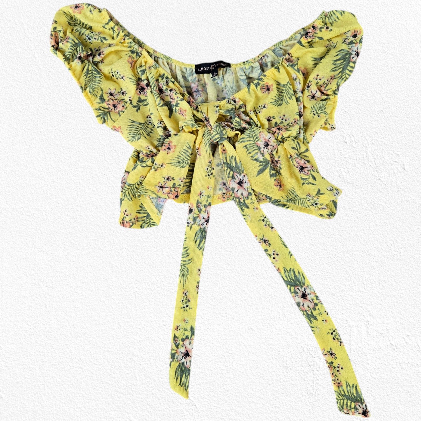 Almost Famous Almost Famous Yellow Floral Womens Crop Top Size Large Size L / US 10 / IT 46 - 2 Thumbnail