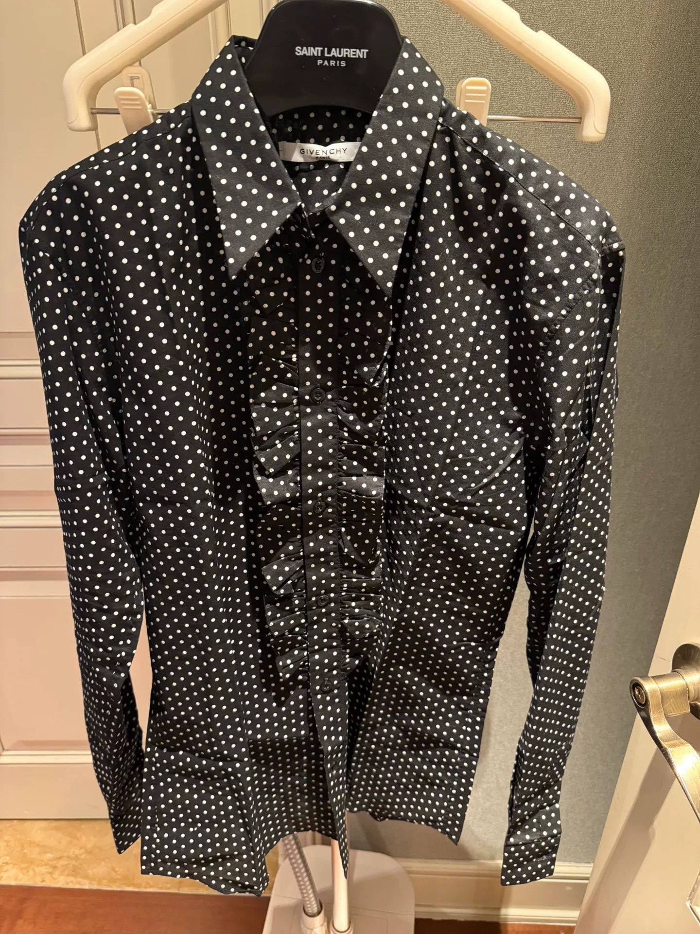 Givenchy Givenchy Black White Polka Dot Ruffled Shirt Size S / US 4 / IT 40 - 1 Thumbnail