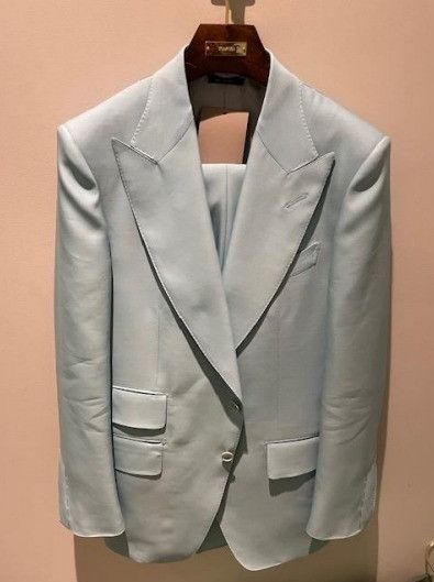 o1w1db10124 Light Wool Twill Belted Blazer in Pale Blue